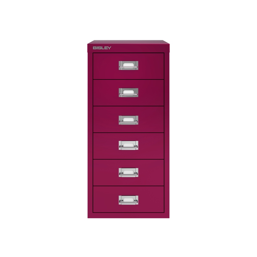 Vista frontal del fichero multicajones Bisley H296NL en color rosa Berry