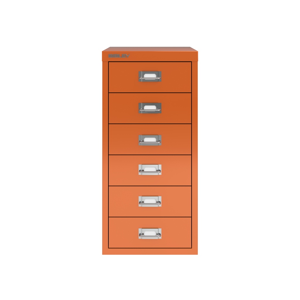 Vista frontal del fichero multicajones Bisley H296NL en color naranja