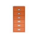 Vista frontal del fichero multicajones Bisley H296NL en color naranja