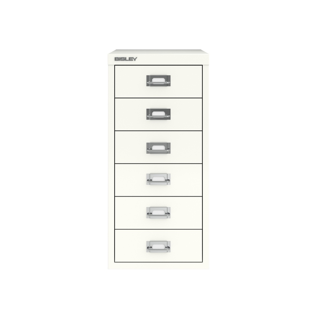 Vista frontal del fichero multicajones Bisley H296NL en color blanco tiza