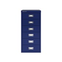 Vista frontal del fichero multicajones Bisley H296NL en color azul oscuro Oxford
