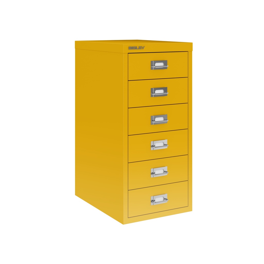 Vista en tres cuartos del fichero multicajones Bisley H296NL en color amarillo