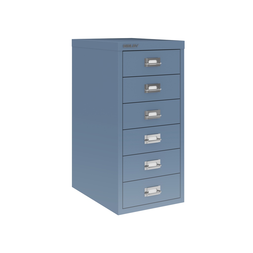Vista en tres cuartos del fichero multicajones Bisley H296NL en color azul oscuro Oxford