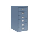 Vista en tres cuartos del fichero multicajones Bisley H296NL en color azul oscuro Oxford