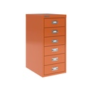 Vista en tres cuartos del fichero multicajones Bisley H296NL en color naranja