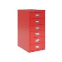 Vista en tres cuartos del fichero multicajones Bisley H296NL en color rojo cardenal