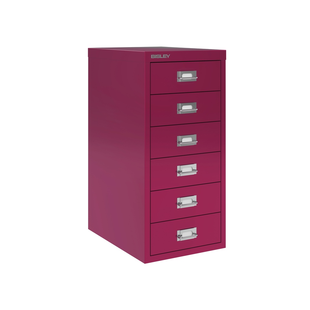 Vista en tres cuartos del fichero multicajones Bisley H296NL en color rosa morado arándano