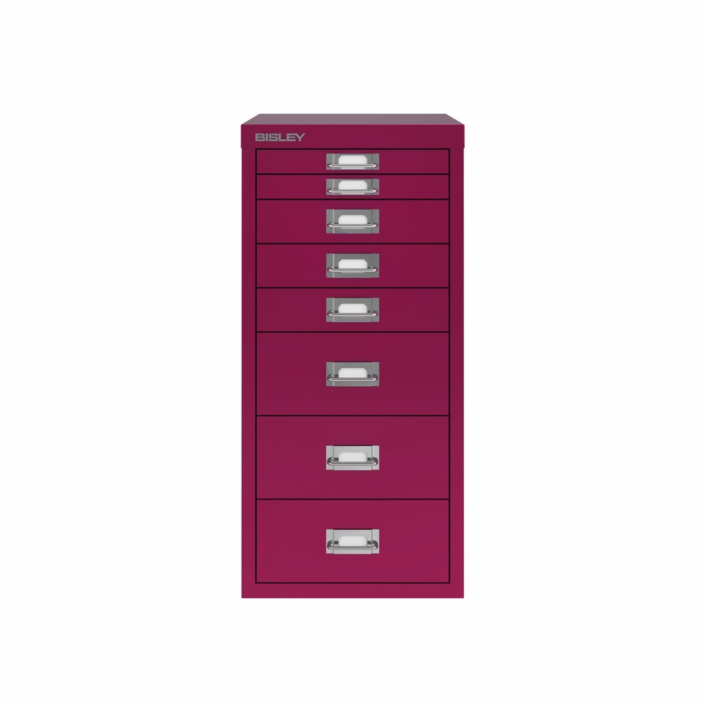 Vista frontal del fichero multicajones Bisley H298BNL en color rosa Berry