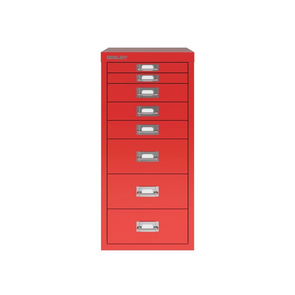 Vista frontal del fichero multicajones Bisley H298BNL en color rojo cardenal