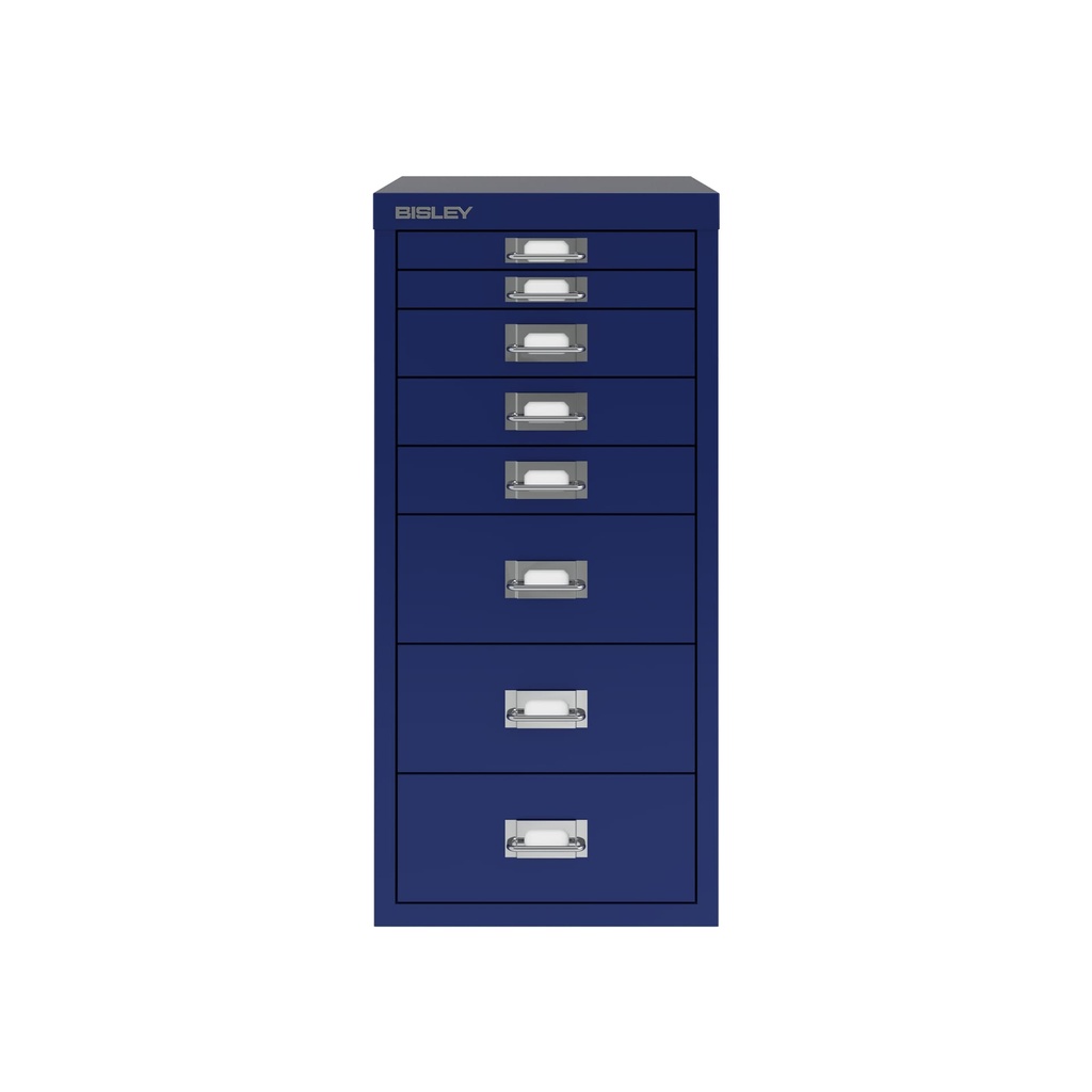 Vista frontal del fichero multicajones Bisley H298BNL en color azul oscuro Oxford