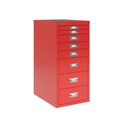 Vista en tres cuartos del fichero multicajones Bisley H298BNL en color rojo cardenal