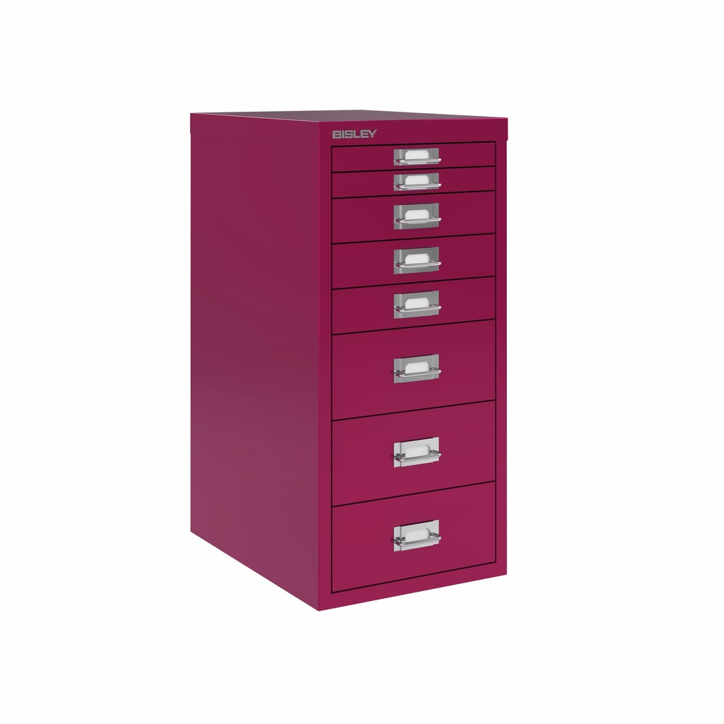 Vista en tres cuartos del fichero multicajones Bisley H298BNL en color rosa morado arándano