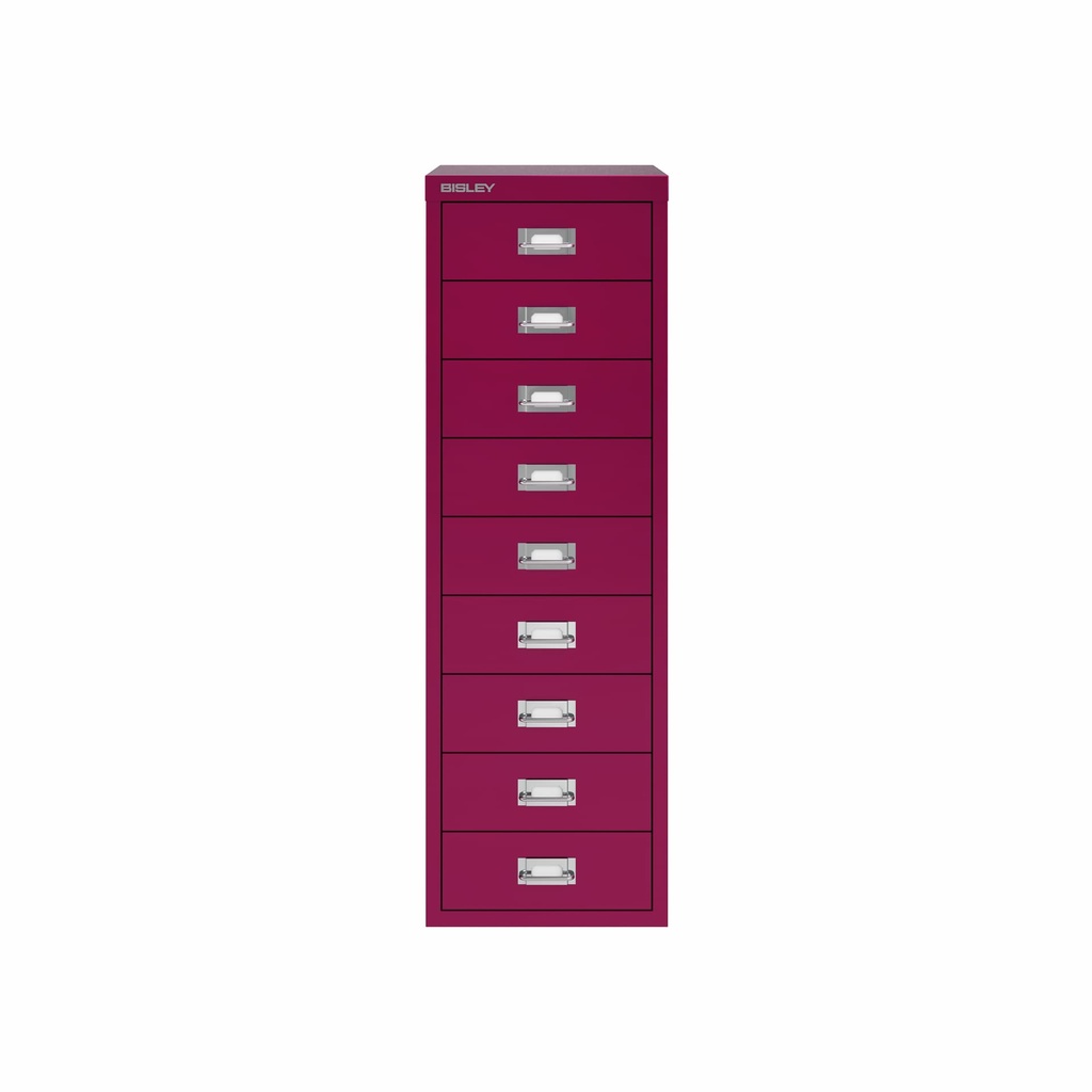 Vista frontal del fichero multicajones Bisley H399NL en color rosa Berry