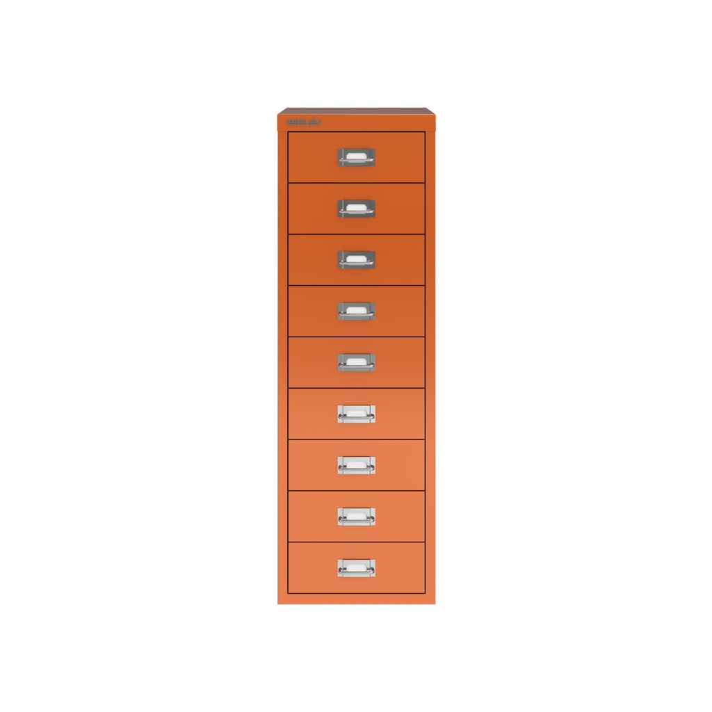 Vista frontal del fichero multicajones Bisley H399NL en color naranja