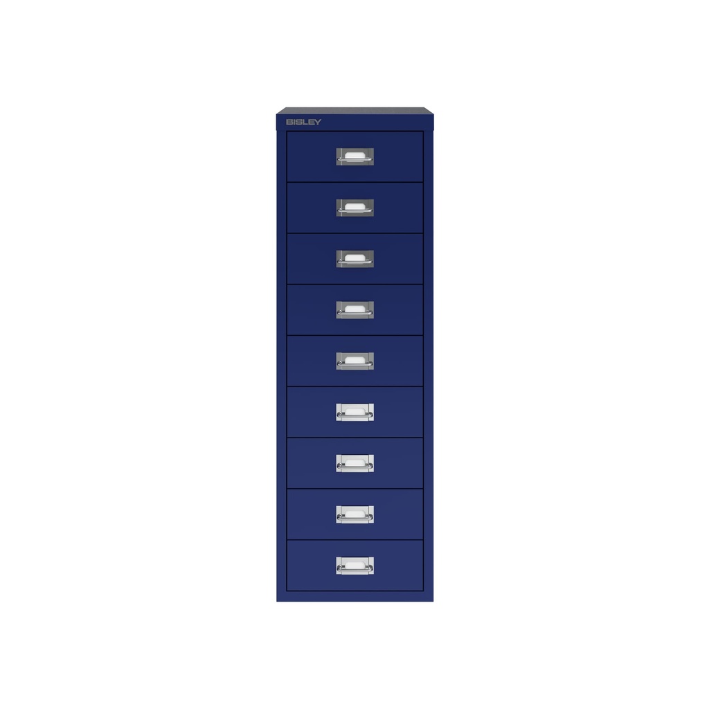 Vista frontal del fichero multicajones Bisley H399NL en color azul oscuro Oxford
