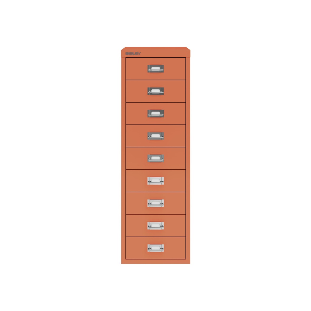 Vista frontal del fichero multicajones Bisley H399NL en color coral