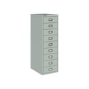 Vista en tres cuartos del fichero multicajones Bisley H399NL en color gris plata metalizado