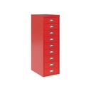 Vista en tres cuartos del fichero multicajones Bisley H399NL en color rojo cardenal