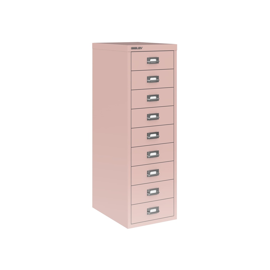 Vista en tres cuartos del fichero multicajones Bisley H399NL en color rosa