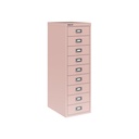 Vista en tres cuartos del fichero multicajones Bisley H399NL en color rosa