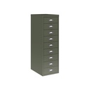 Vista en tres cuartos del fichero multicajones Bisley H399NL en color verde aceituna