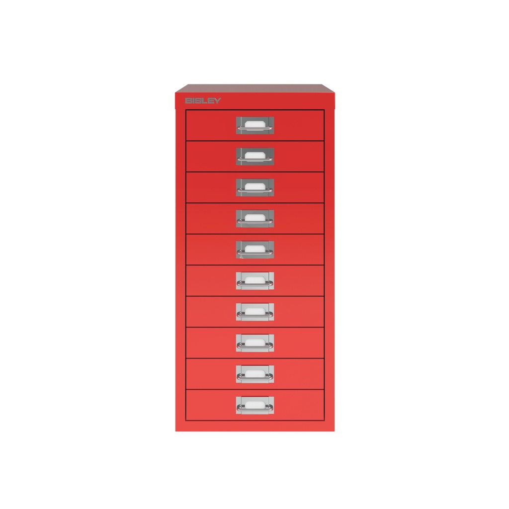 Vista frontal del fichero multicajones Bisley H2910NL en color rojo cardenal