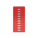 Vista frontal del fichero multicajones Bisley H2910NL en color rojo cardenal