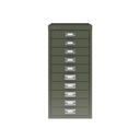 Vista frontal del fichero multicajones Bisley H2910NL en color verde aceituna