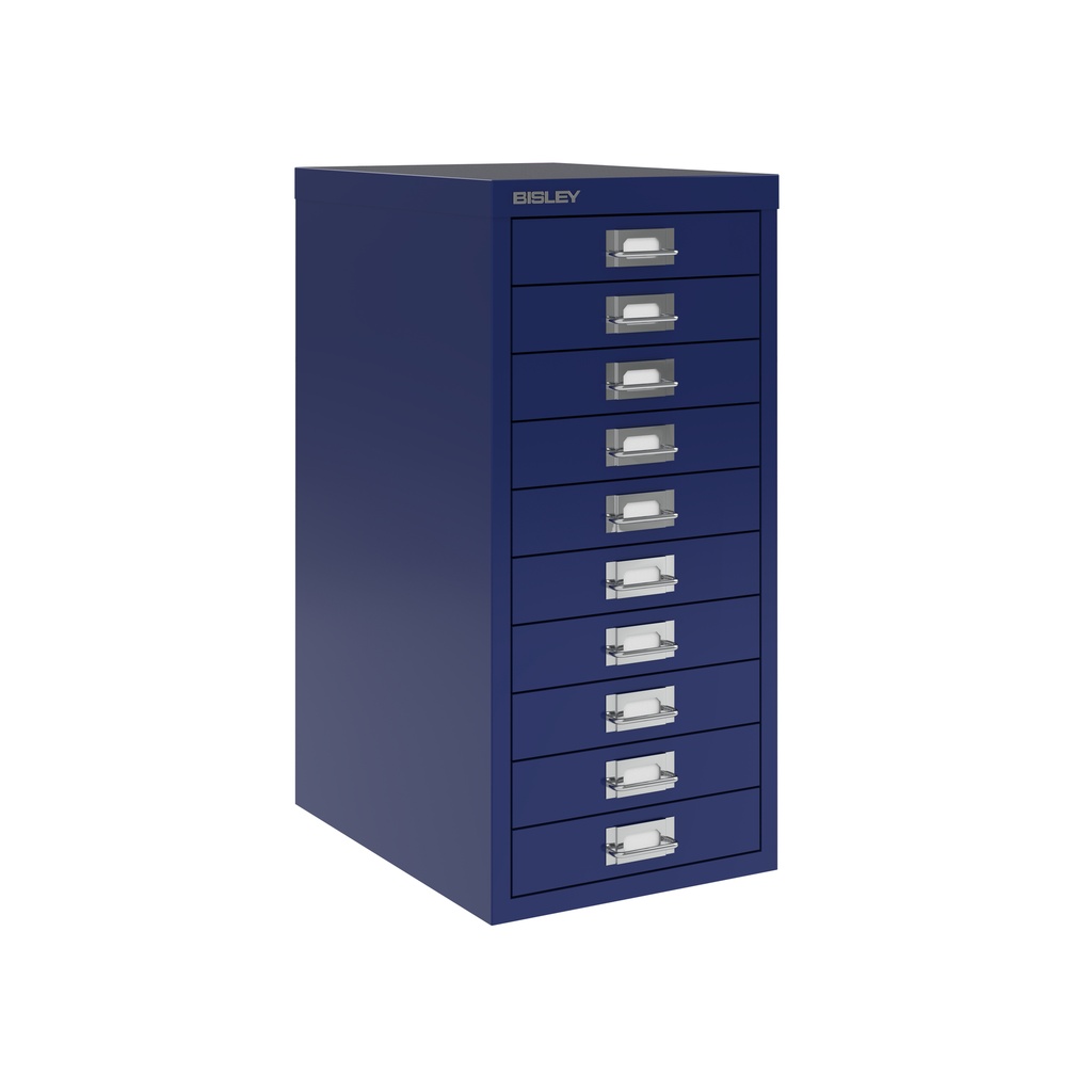 Vista en tres cuartos del fichero multicajones Bisley H2910NL en color azul oscuro Oxford