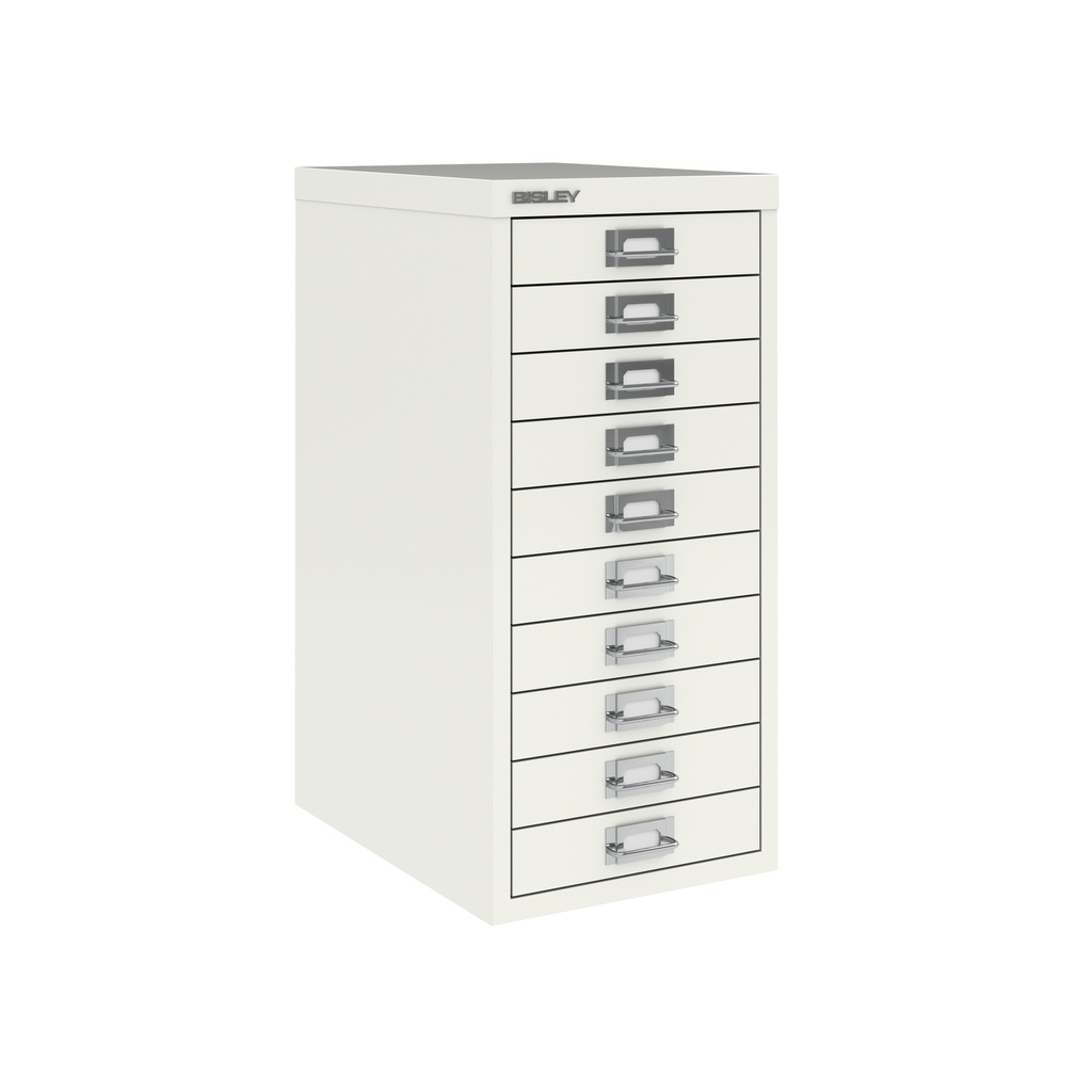 Vista en tres cuartos del fichero multicajones Bisley H2910NL en color blanco tiza