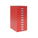 Vista en tres cuartos del fichero multicajones Bisley H2910NL en color rojo cardenal