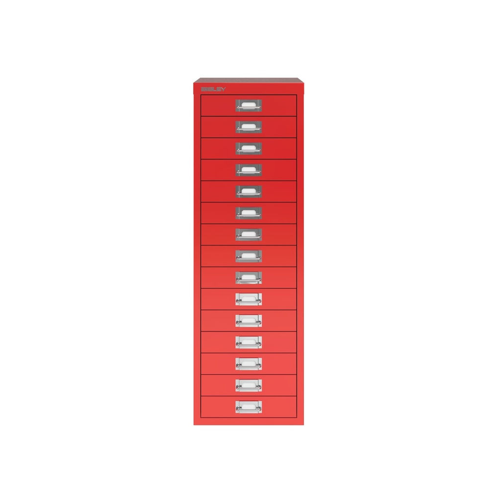 Vista frontal del fichero multicajones Bisley H3915NL en color rojo cardenal