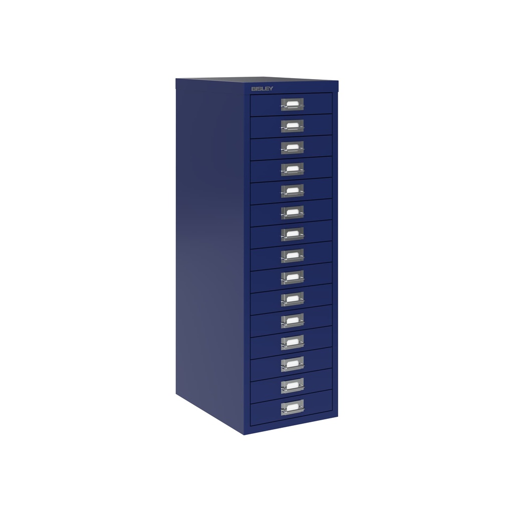 Vista en tres cuartos del fichero multicajones Bisley H3915NL en color azul oscuro Oxford