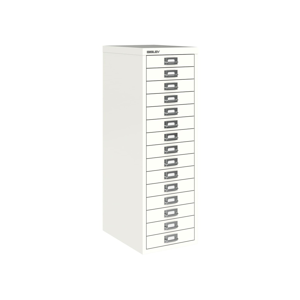 Vista en tres cuartos del fichero multicajones Bisley H3915NL en color blanco tiza