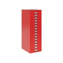 Vista en tres cuartos del fichero multicajones Bisley H3915NL en color rojo cardenal