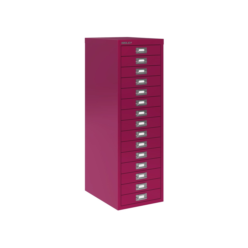 Vista en tres cuartos del fichero multicajones Bisley H3915NL en color rosa morado arándano