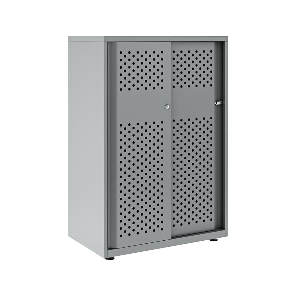 Armario color blanco metálico de diseño Bisley Glide con puertas correderas perforadas
