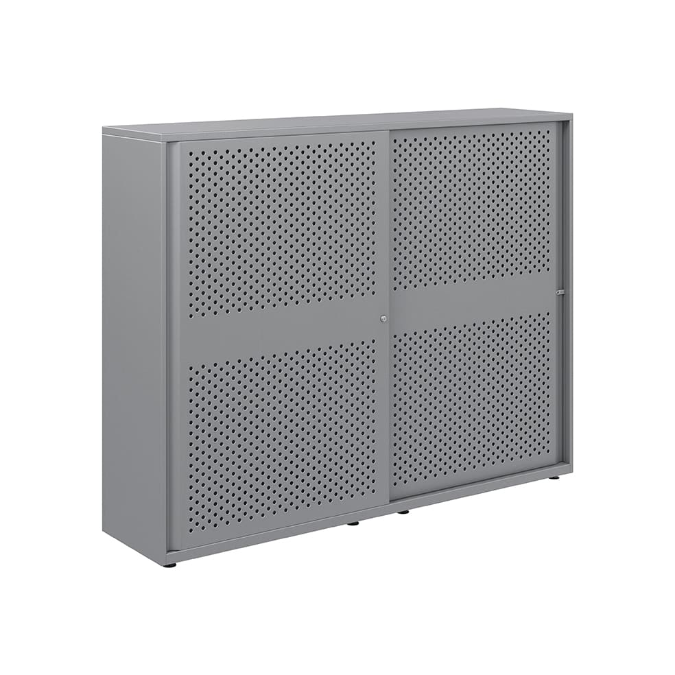Armario color plata metálico de diseño Bisley Glide con puertas correderas perforadas