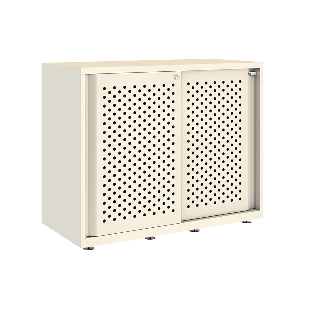 Armario color blanco metálico de diseño Bisley Glide con puertas correderas perforadas