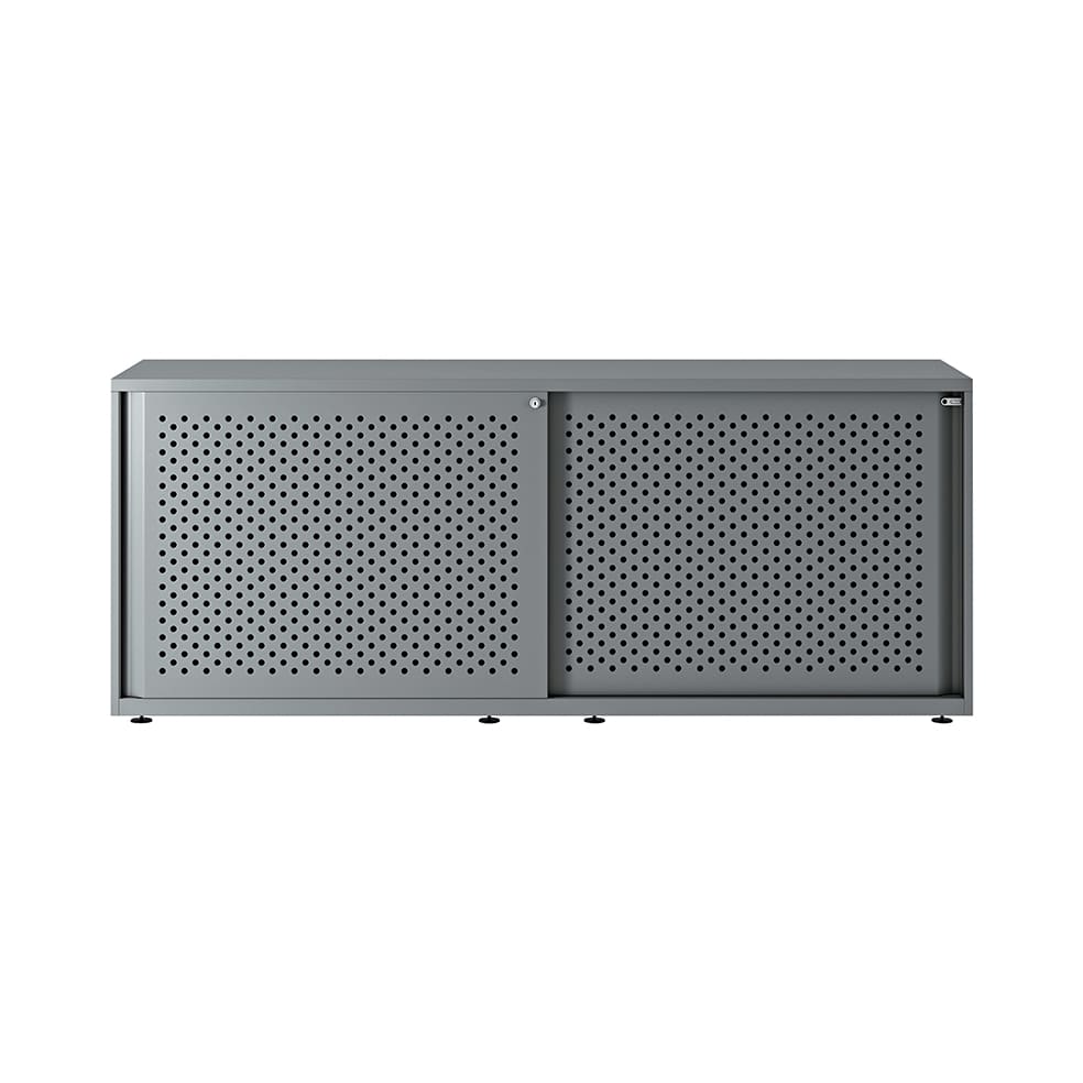Armario color plata metálico de diseño Bisley Glide con puertas correderas perforadas