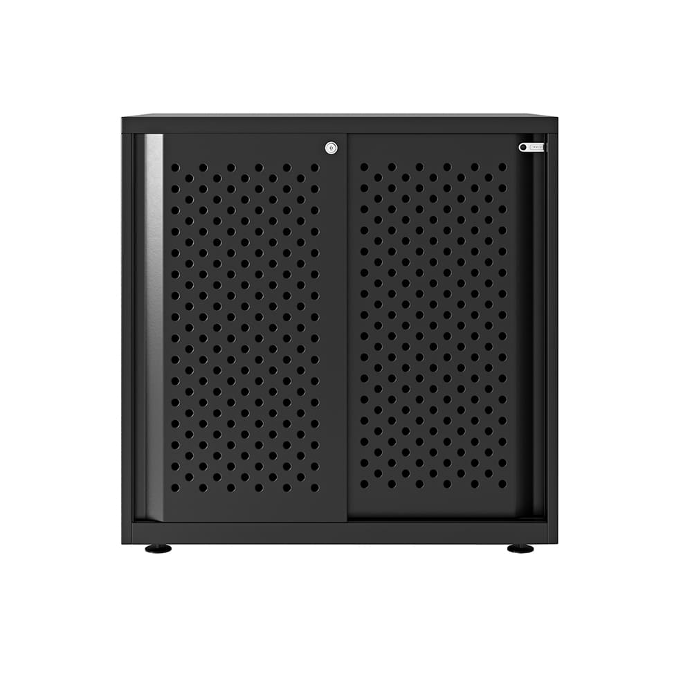 Armario color negro metálico de diseño Bisley Glide con puertas correderas perforadas