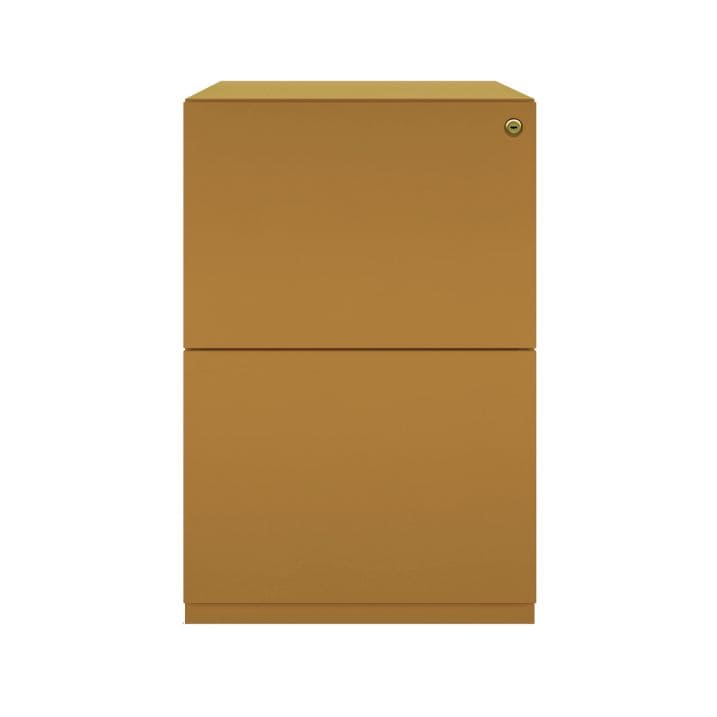 Cajonera móvil Bisley Note con 2 cajones de archivo estrechos en color marrón mostaza Dijon