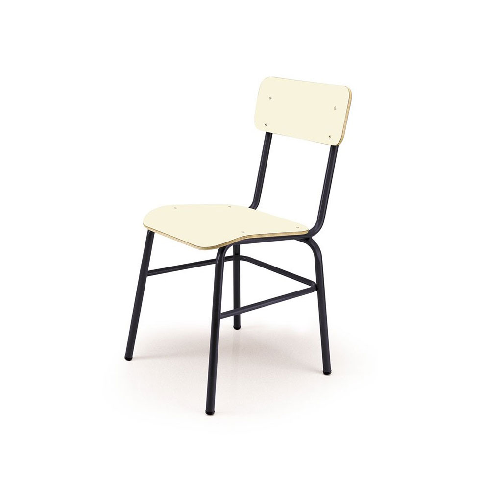 Silla escolar con estructura negra y laminado crema