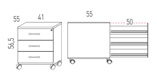Medidas de la cajonera de tres cajones Actiu