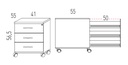 Medidas de la cajonera de tres cajones Actiu