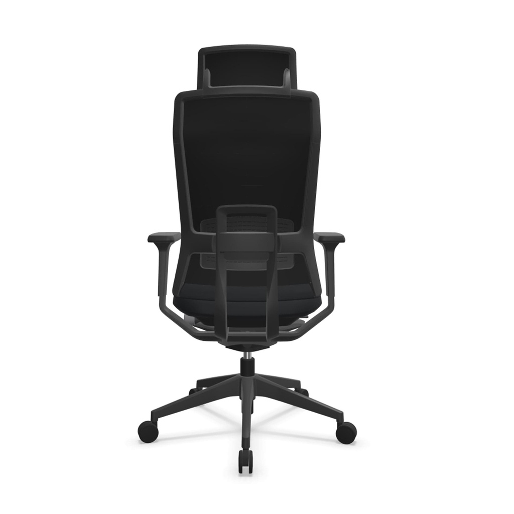 Silla ergonómica TNK Flex con respaldo y asiento tapizados en tela negra y base de poliamida negra