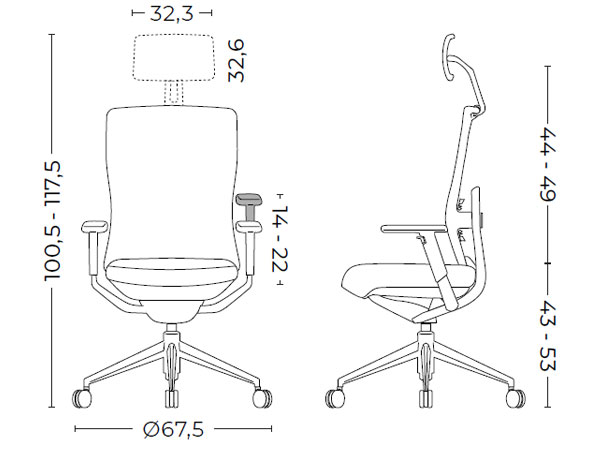 Medidas de la silla TNK-Flex con respaldo medio