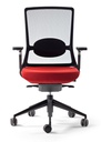 Silla de oficina de diseño TNK con estructura de aluminio negro, respaldo de malla ergonómica y tapizado rojo