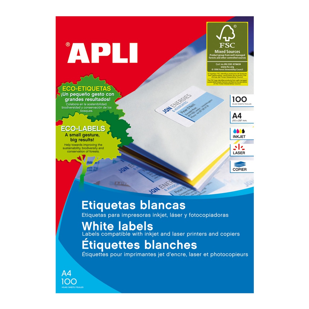 Etiquetas adhesivas A4 Apli
