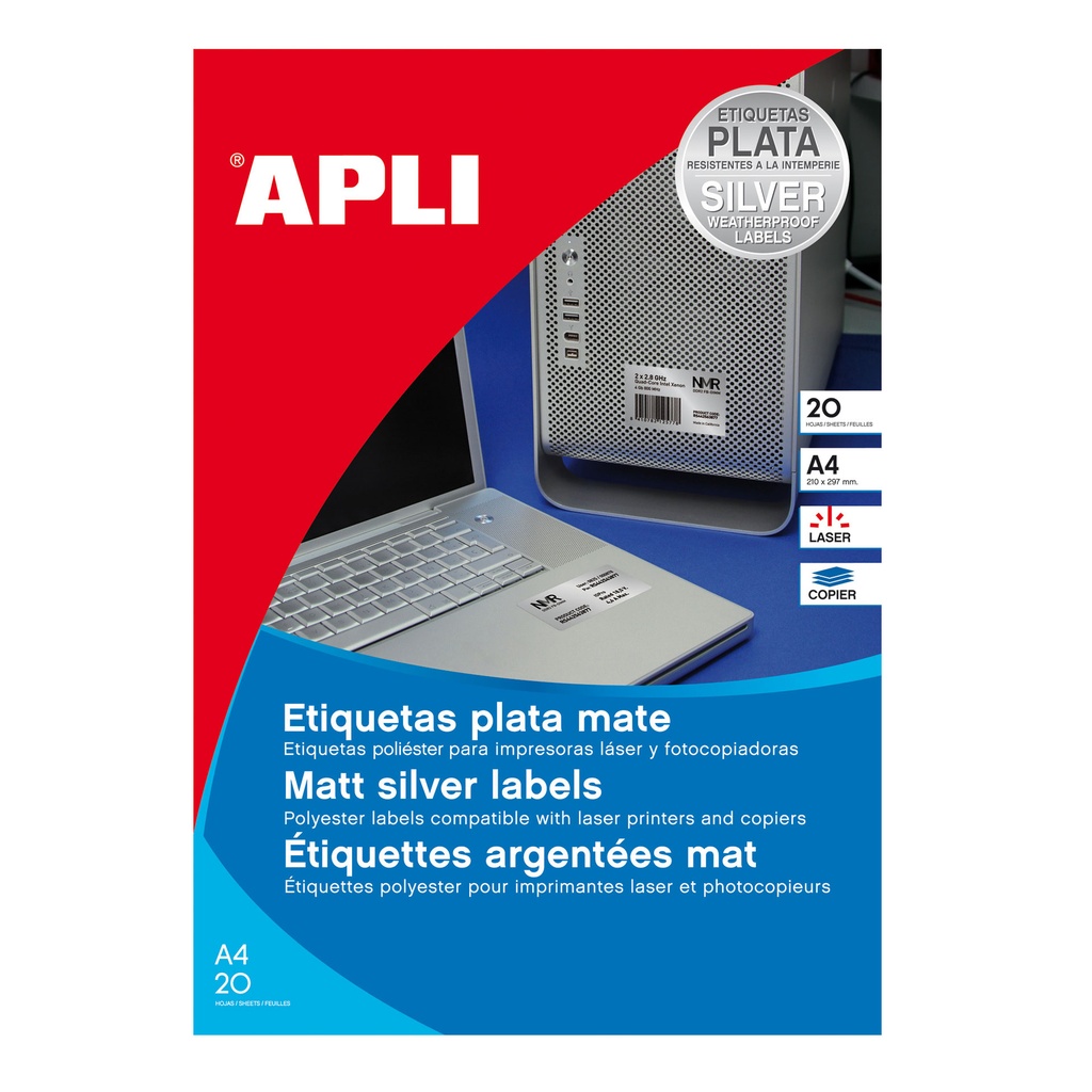 Etiquetas plata mate A4 210 x 297 Apli